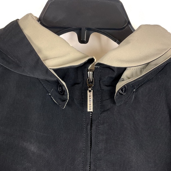 Black and Taupe 1 Madison Hooded Raincoat with Detachable Hood - Picture 3 of 6